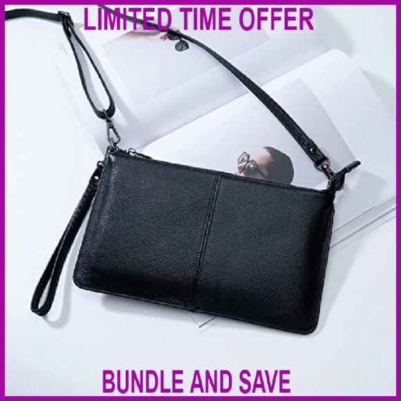 Genuine Leather Wristlet Clutch Crossbody Bag with Adjustable Strap